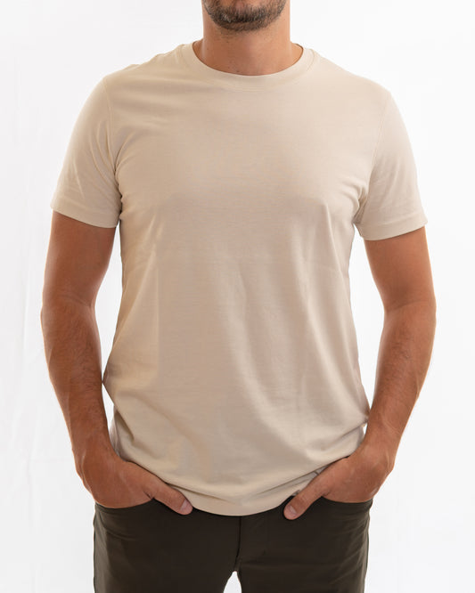 Beige pima cotton basic t-shirt