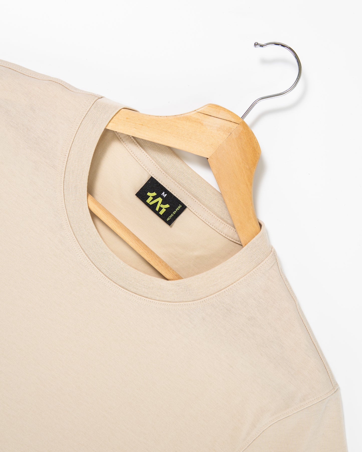 Beige pima cotton basic t-shirt